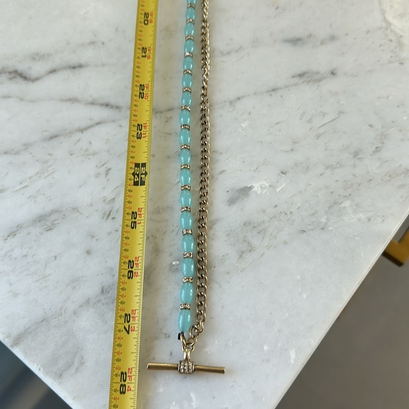 Beautiful Large Turquoise & Gold Tone Pendant Necklace With Crystal Details - Picture 7 of 7